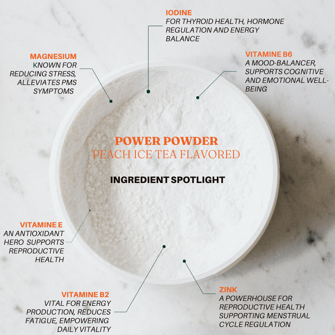 Foto dall'alto di un integratore alimentare, evidenziando gli ingredienti naturali e il design del packaging, senza fare affermazioni mediche non supportate.